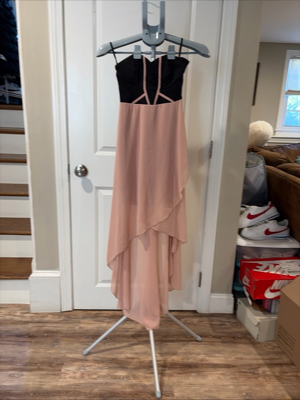MAJORELLE Black and Blush High-Low Chiffon Dress